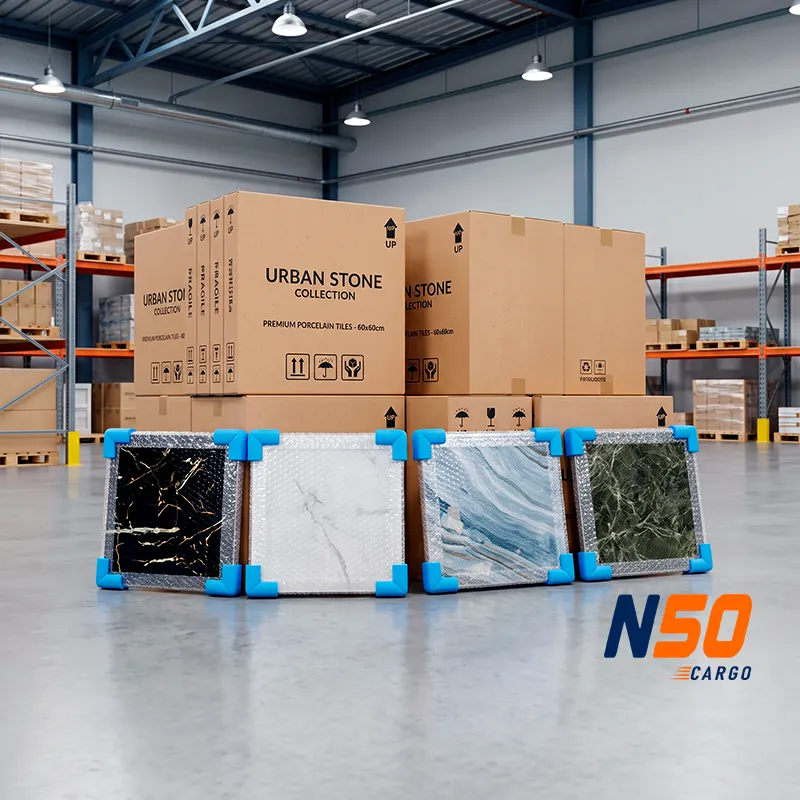 Pallets de cerámicas y porcelanatos embalados con seguridad